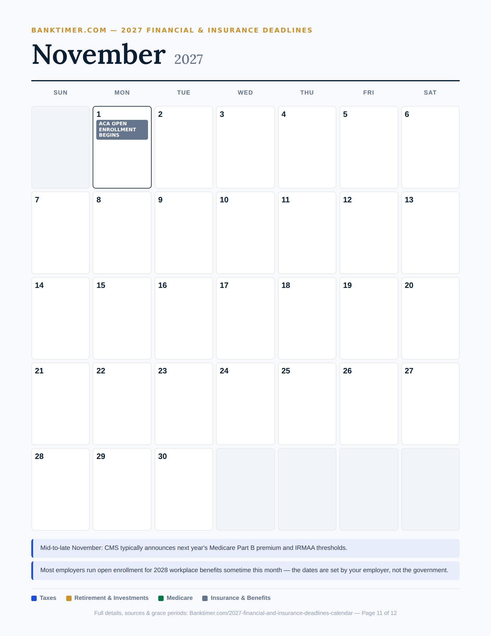 Banktimer 2027 11 november financial deadlines calendar