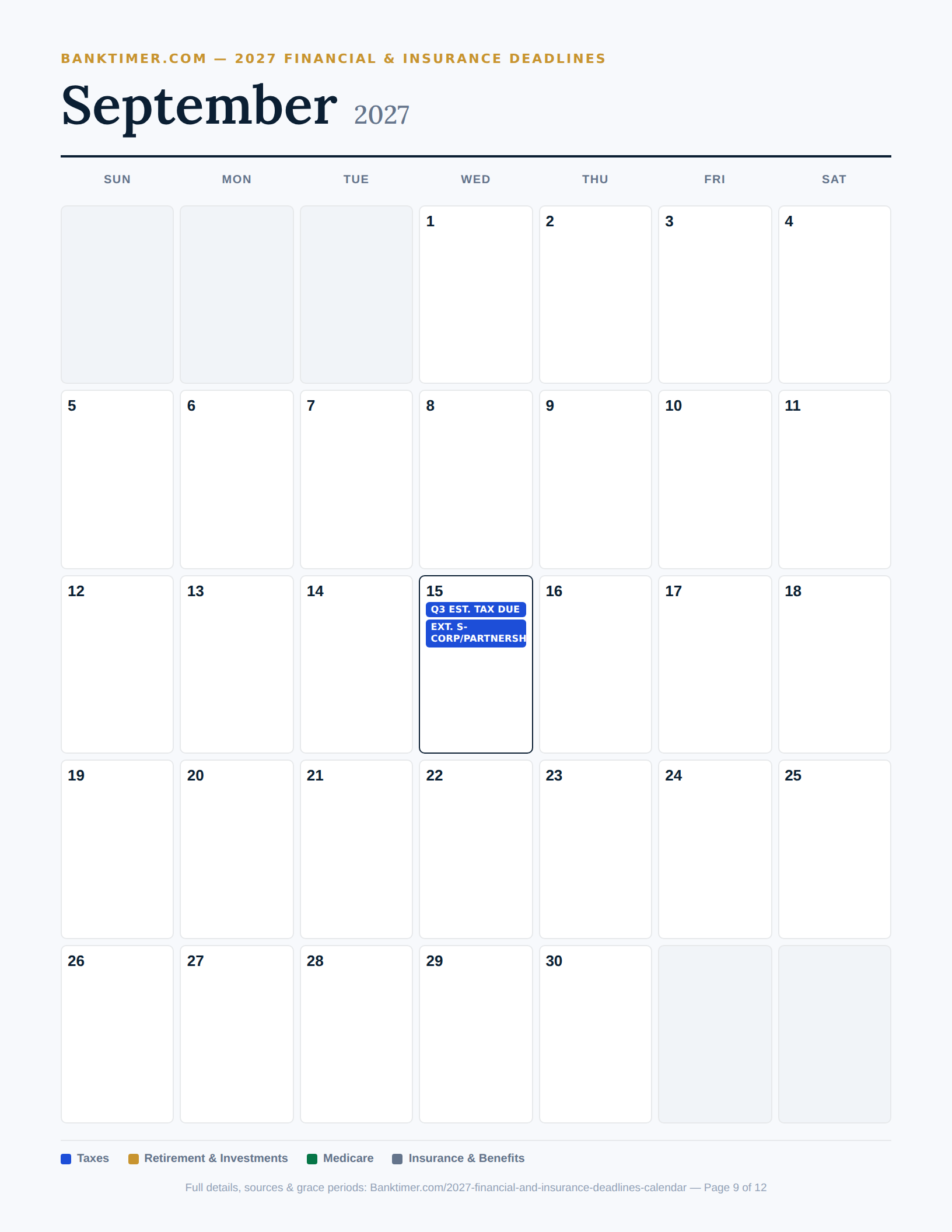 Banktimer 2027 09 september financial deadlines calendar