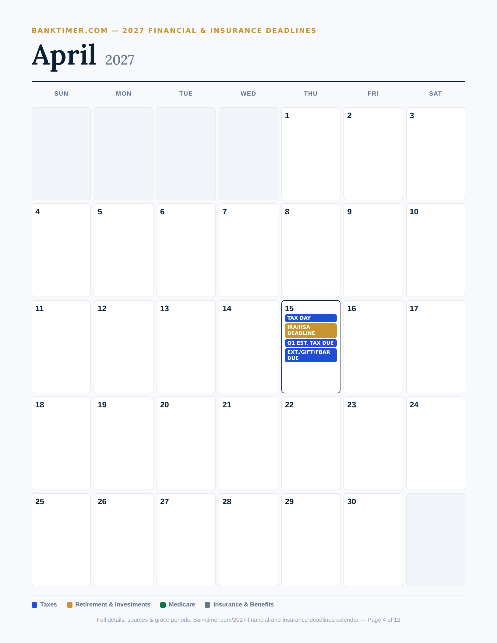 Banktimer 2027 04 april financial deadlines calendar