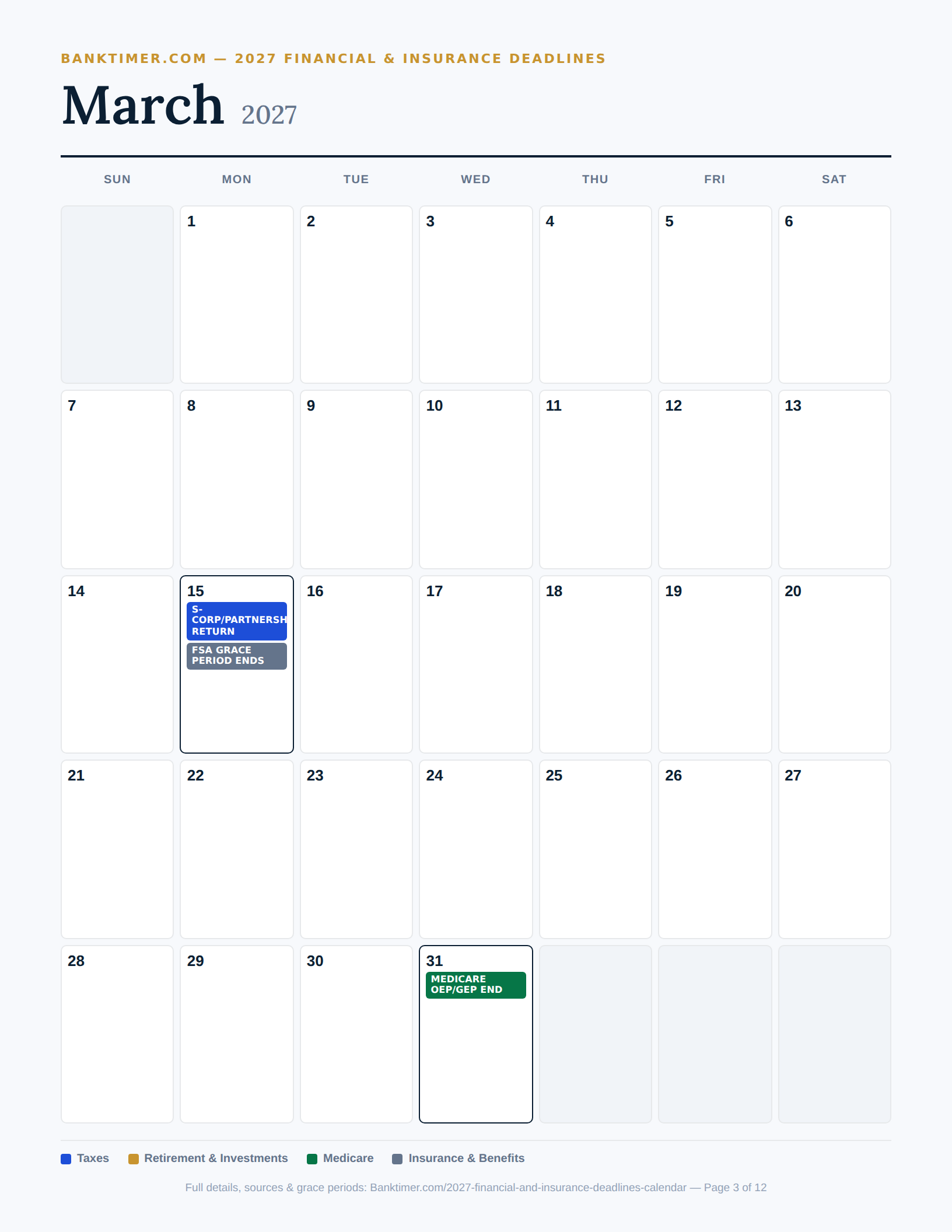 Banktimer 2027 03 march financial deadlines calendar